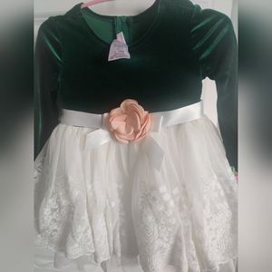 Velvet green and white toddler dress. Never wore
